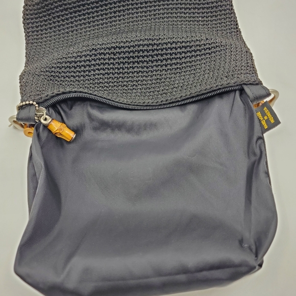 The Sak Black Crochet Wooden handled Tote Bag with Silver Hardware - Picture 6 of 7